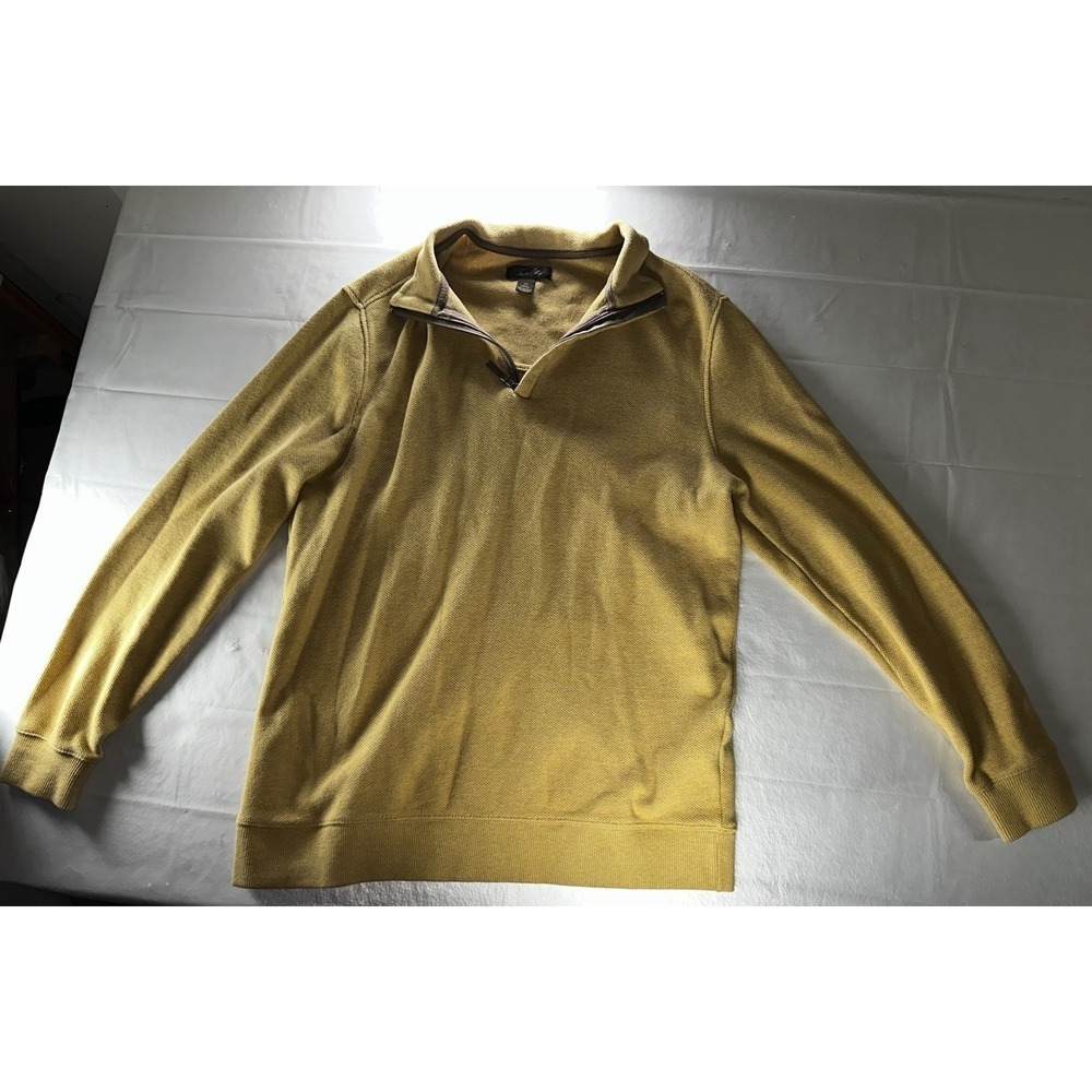 Tasso Elba Quarter Zip Sweater Mens Medium Mustard Yellow Cotton Pullover